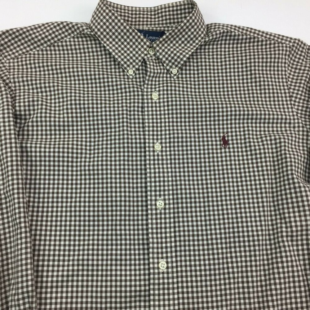 Ralph Lauren Mens Brown Gingham Check Classic Fit Button-Down Shirt Size XL
